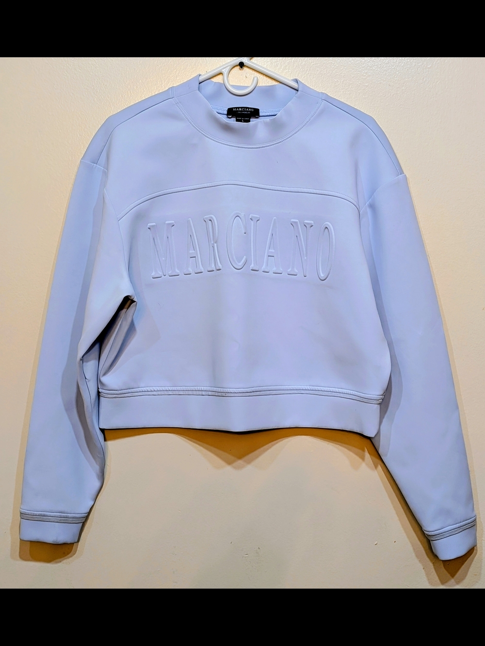Marciano Embossed Logo Cropped Sweatshirt - Light Blue
